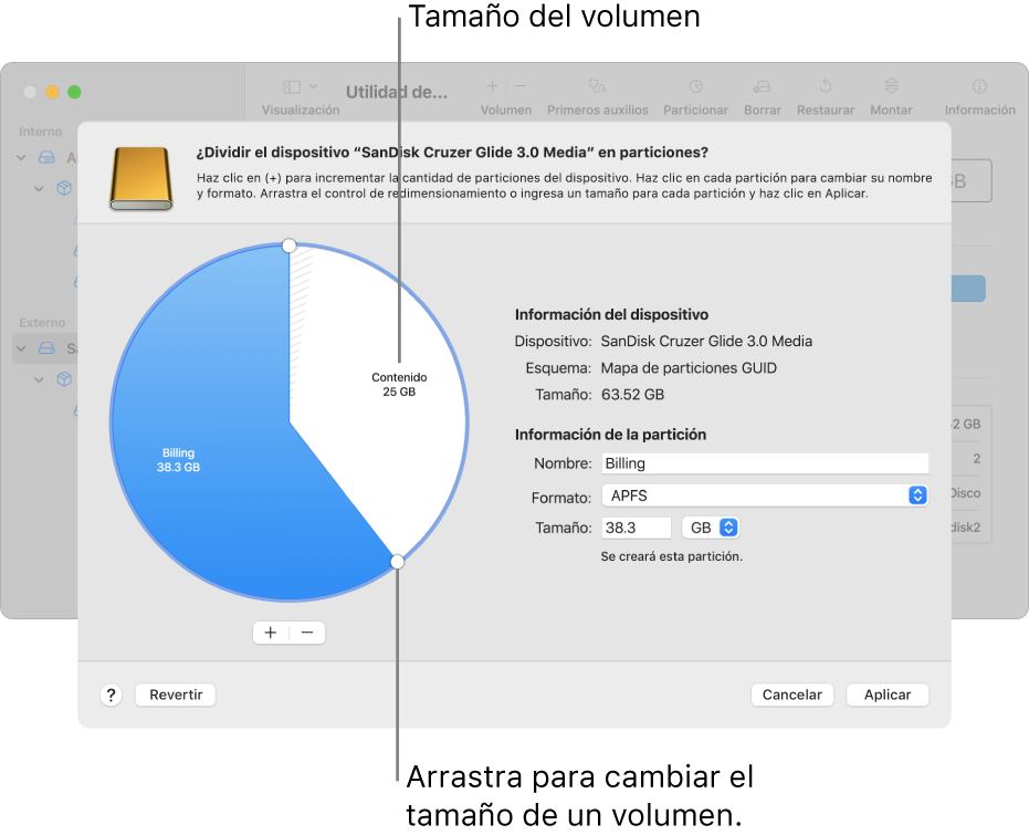 Un disco físico con dos particiones