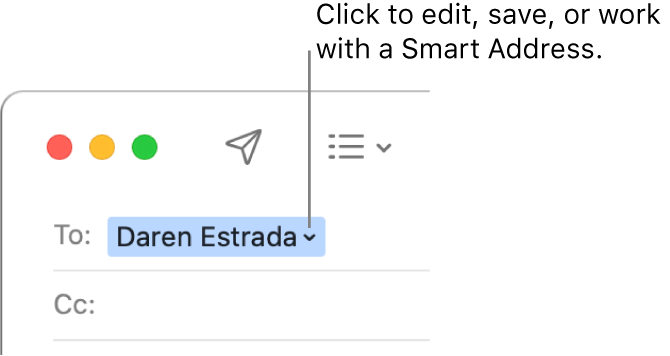 A Smart Address with the arrow you can click to edit, save, or work with a Smart Address.