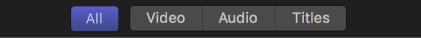 Buttons at the bottom of the Clips pane of the timeline index for specifying which items to display
