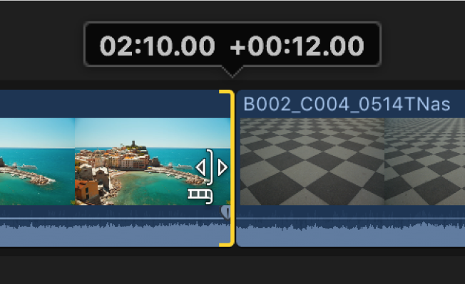 Champ de timecode numérique affiché au-dessus du point de montage pour indiquer la durée du montage