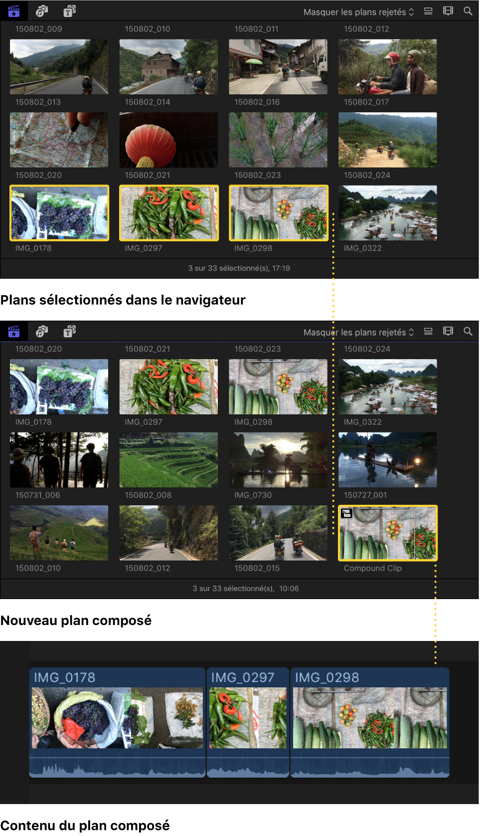 Un plan composé créé à partir de plans sélectionnés dans le navigateur