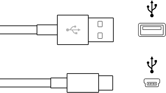 USBタイプAおよびタイプBコネクタ