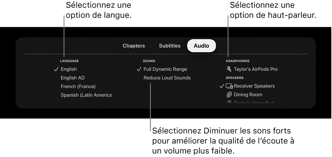 Menu Audio pendant la lecture