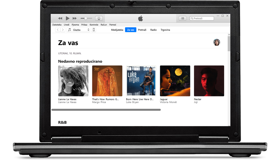 PC računalo i iPhone s uslugom Apple Music Za vas.