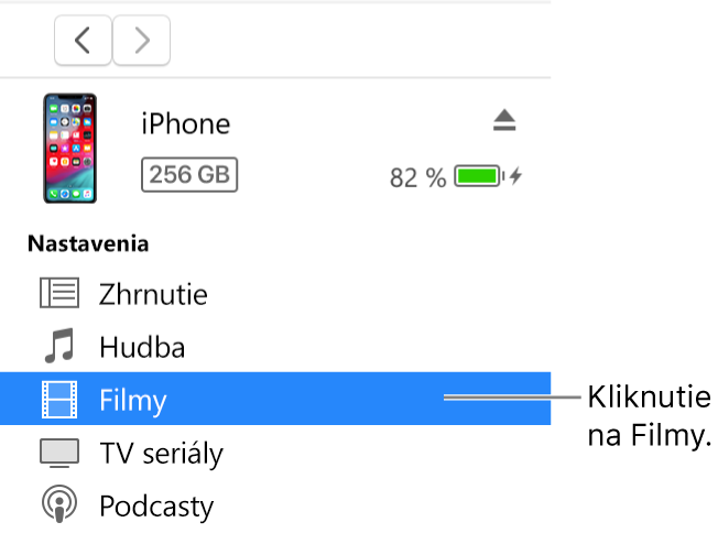 Okno Zariadenie s položkou Filmy vybranou v bočnom paneli vľavo.