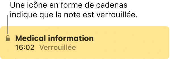 Note verrouillée avec une icône de cadenas à l’extrémité gauche.