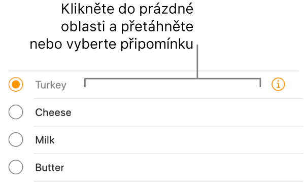 Připomínku vyberete kliknutím na prázdnou oblast napravo od jejího názvu.