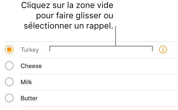 Cliquez sur la zone vide à droite d’un nom de rappel pour sélectionner le rappel.