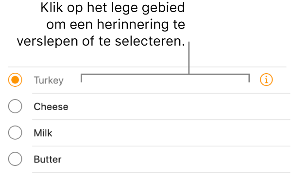 Klik op de lege ruimte rechts naast de naam van een herinnering om de herinnering te selecteren.