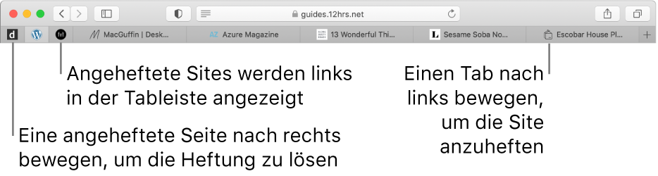 Fixierte Sites in der Safari-Tableiste.