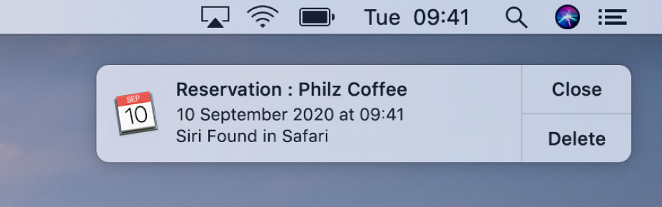 A Siri Suggestion to add an event from Safari to Calendar.