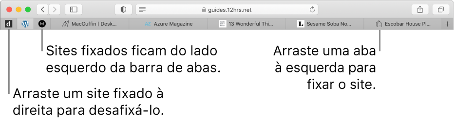 sites Fixados na barra de abas do Safari.