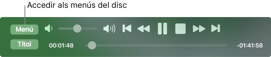 El botó de menú està situat a l’angle superior esquerre dels controls de reproducció del Reproductor de DVD. Fes clic al botó Menú per accedir als menús del disc.