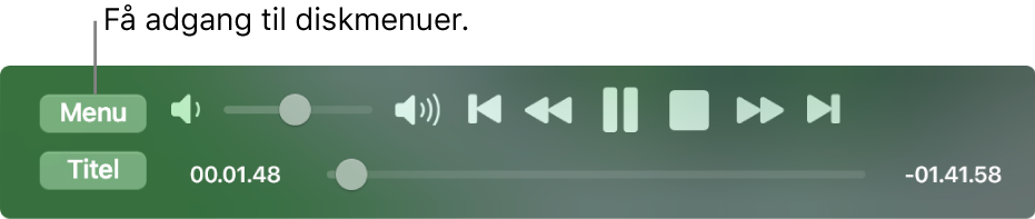 Menuknappen i øverste venstre hjørne af betjeningspanelet til afspilning i Dvd-afspiller. Klik på Menu-knappen for at få adgang til diskmenuerne.