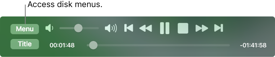 The Menu button is in the top-left corner of the DVD Player playback controls. Click the Menu button to access the disc menus.