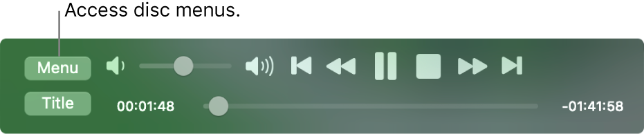 The Menu button is in the top-left corner of the DVD Player playback controls. Click the Menu button to access the disc menus.