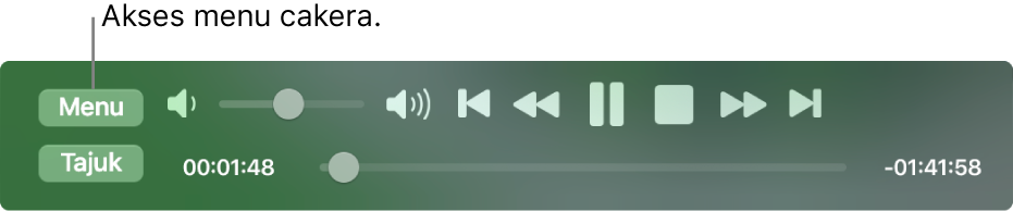 Butang Menu di penjuru kiri atas kawalan main balik Pemain DVD. Klik butang Menu untuk mengakses menu cakera.