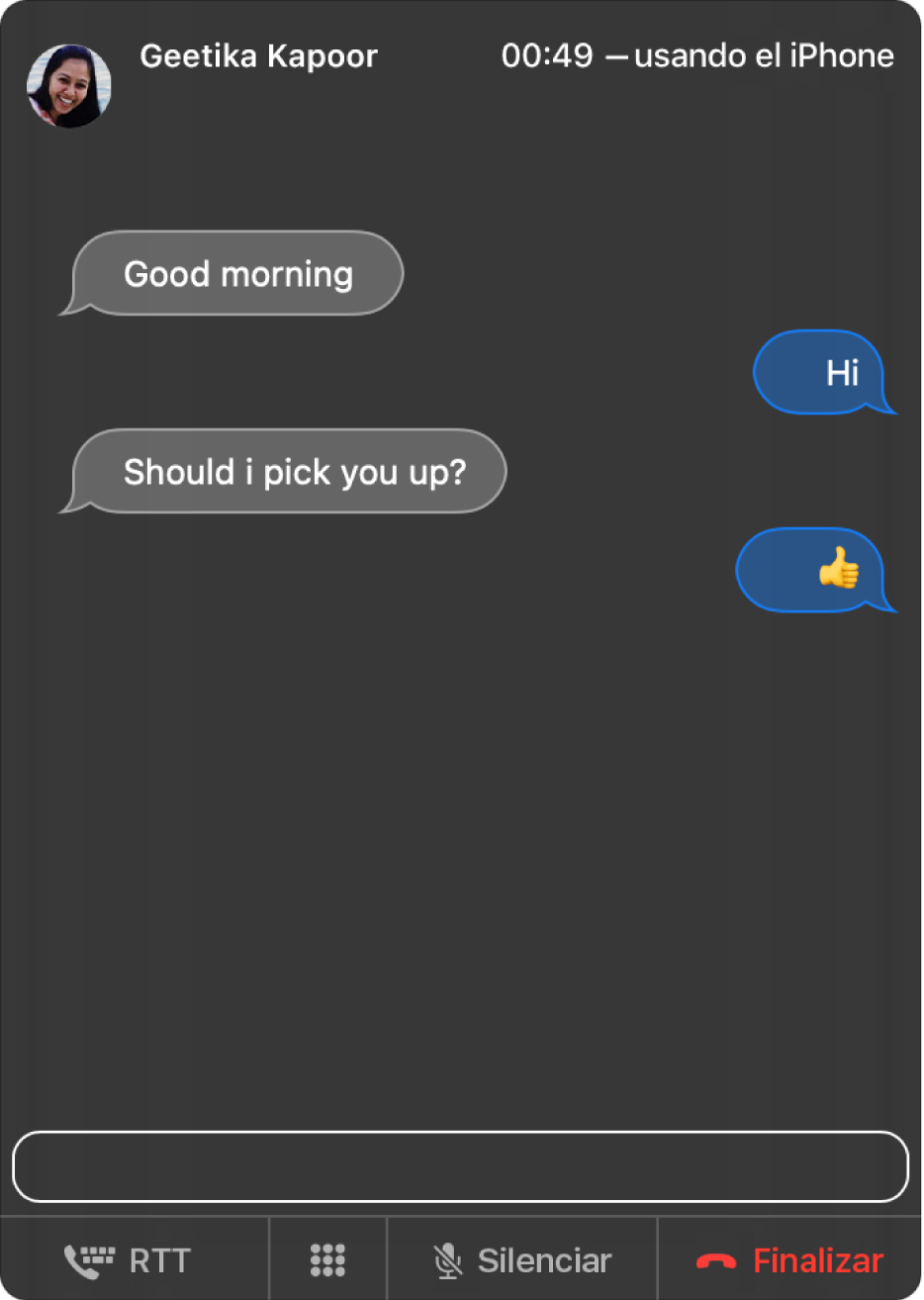 Una ventana de RTT con una conversación entre dos personas.