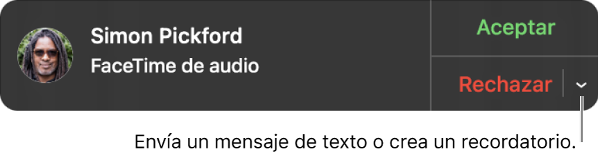 Haz clic en la flecha situada junto a Rechazar en la notificación para enviar un mensaje de texto o crear un recordatorio.