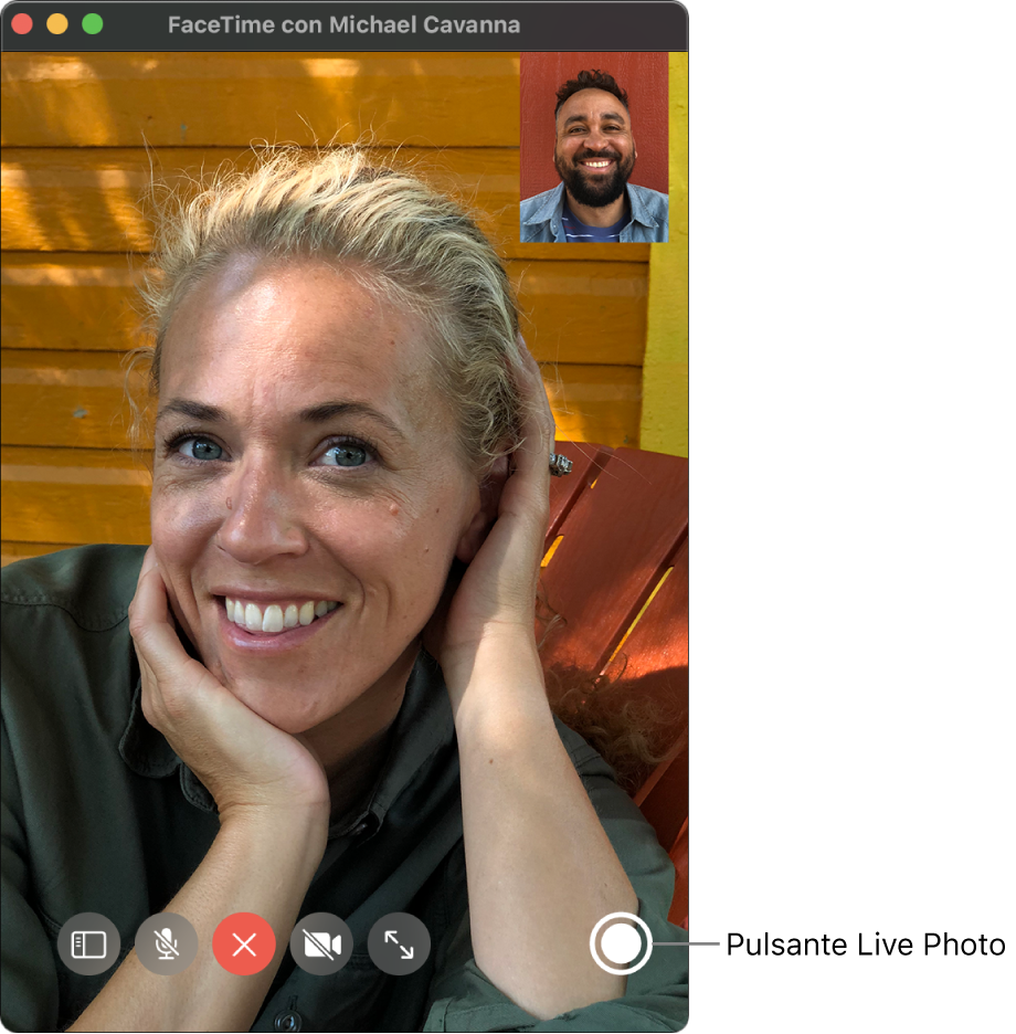 Sposta il puntatore sulla finestra di FaceTime per visualizzare il pulsante Live Photo.