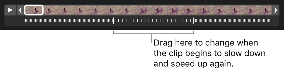 A slow-motion video clip with handles that you can drag to change where the video slows down and speeds up again.