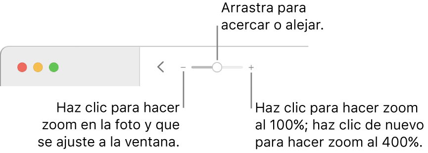 La barra de herramientas mostrando los controles del zoom.