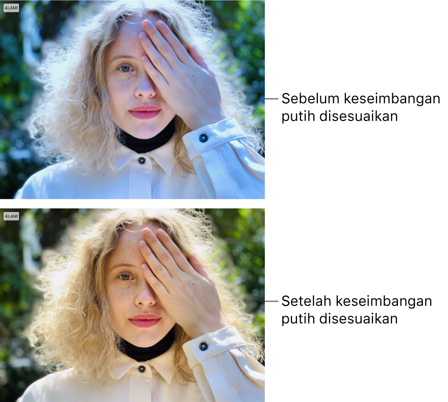 Foto sebelum dan setelah penyesuaian imbang putih.