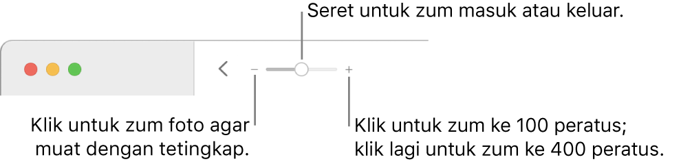 Bar alat menunjukkan kawalan zum.