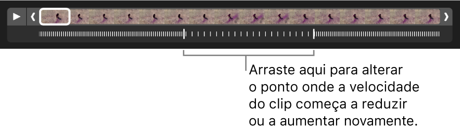 Um vídeo em câmara lenta com puxadores que pode arrastar para alterar onde o vídeo abranda e volta a acelerar.