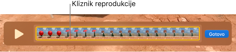 Isječak u prozoru QuickTime Player s kliznikom reprodukcije blizu središta isječka.