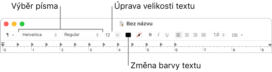 Úpravy velikosti, barvy a písma textu