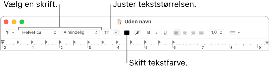 Juster tekststørrelse, farve og skrift.