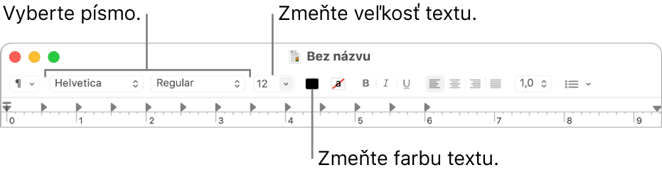 Úprava veľkosti textu, farby a písma.