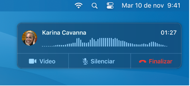 Parte de una pantalla de una Mac mostrando la ventana de notificación de llamada.