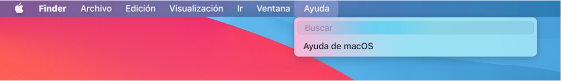 Vista parcial del escritorio con el menú Ayuda abierto y las opciones de menú de Buscar y “Ayuda de macOS”.