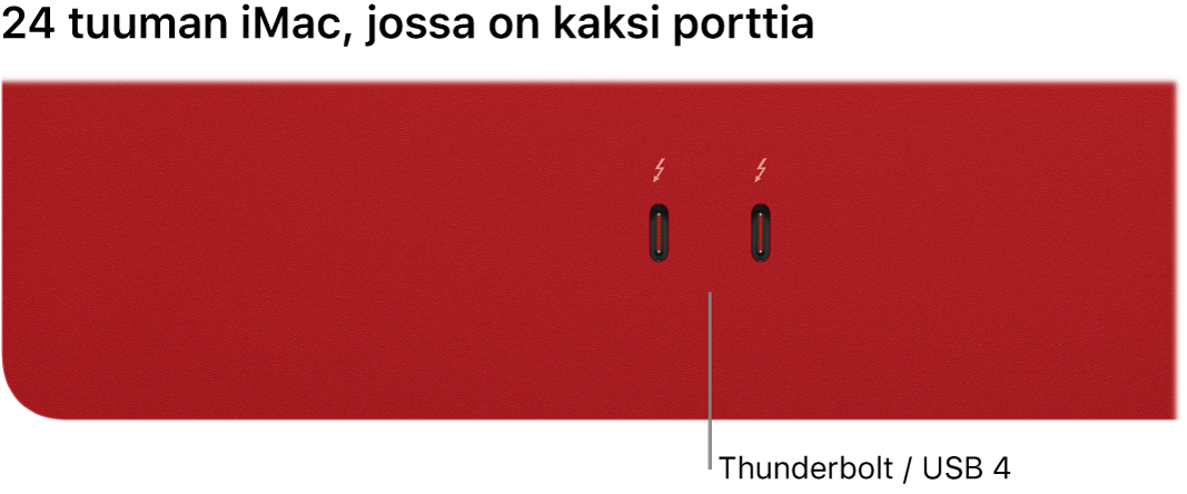 iMac, jossa näkyy kaksi Thunderbolt / USB 4 ‑porttia.