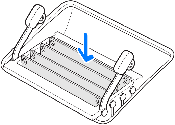 En illustration som visar var minnesmodulerna ska bytas ut eller installeras.