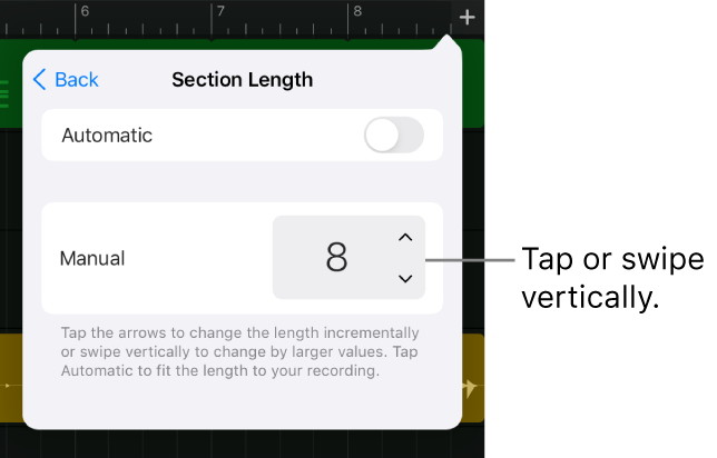 Controls for changing the length of a song section