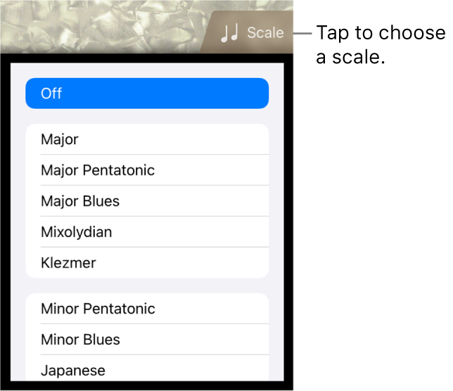 Bass Scale button and Scale list