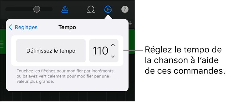 Réglages du morceau, y compris les réglages de tempo