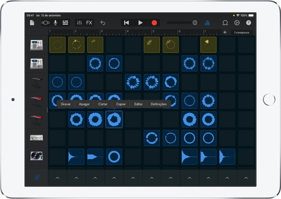 Figura. Quadrícula de Live Loops com a edição de células ativa.