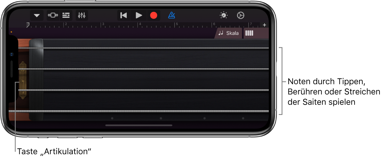 Notenansicht auf dem Touch-Instrument „Strings