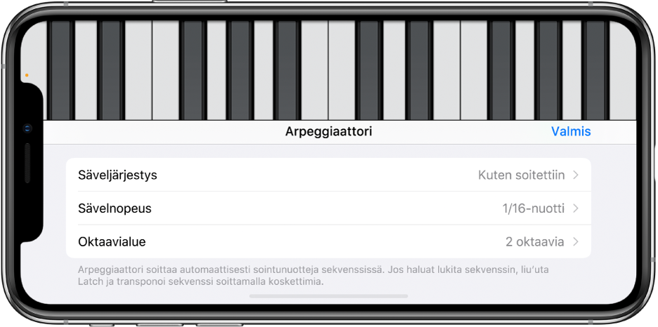 Koskettimiston Arpeggiaattori-säätimet