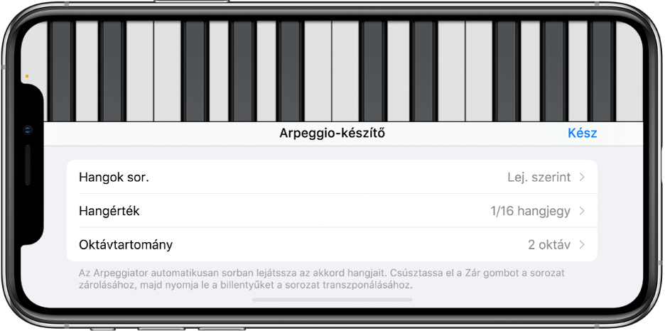 A billentyűzet Arpeggio vezérlői