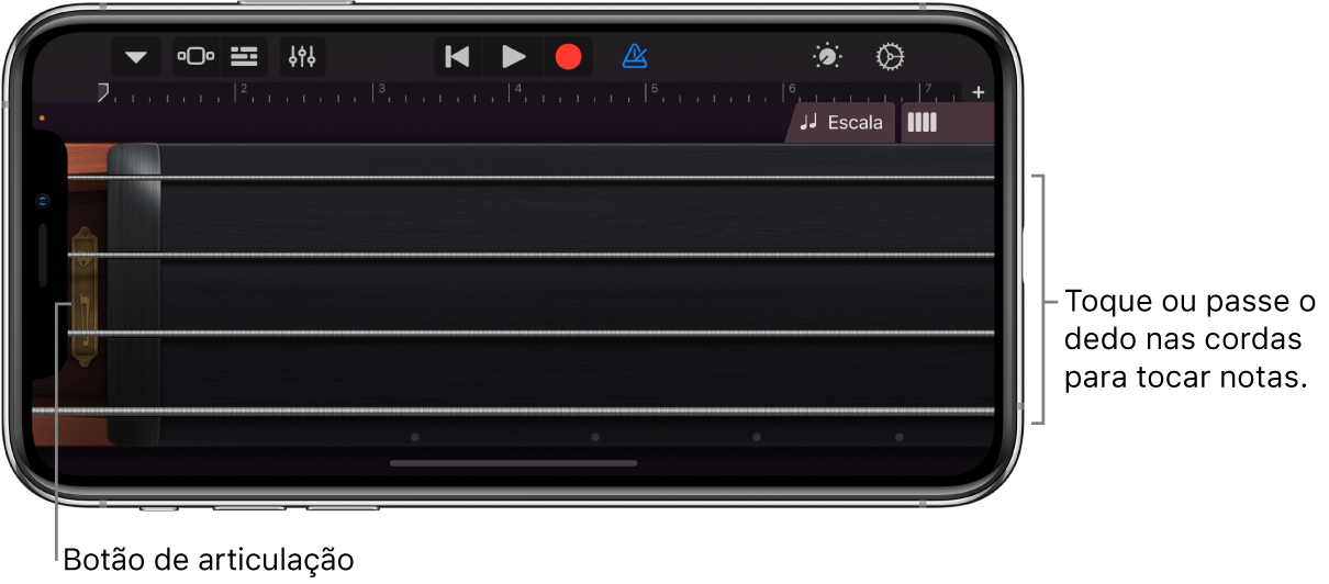 Visualização de notas no Instrumento Touch Cordas