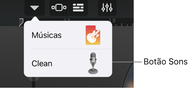 Botão Sons da vista Estúdio