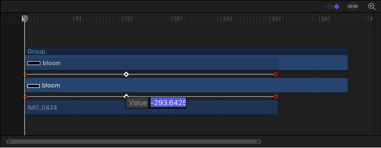 Timeline showing keyframe value field