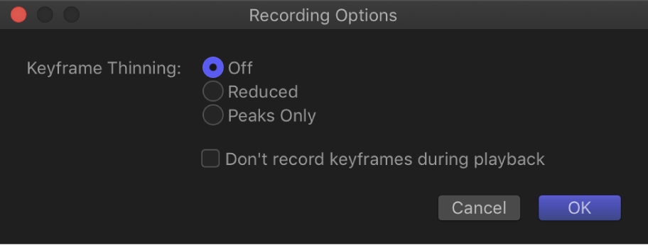 Recording Options dialog