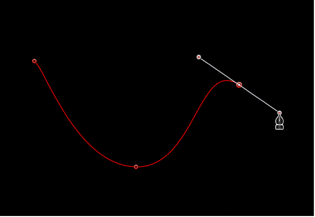 Lienzo con un punto Bézier curvo