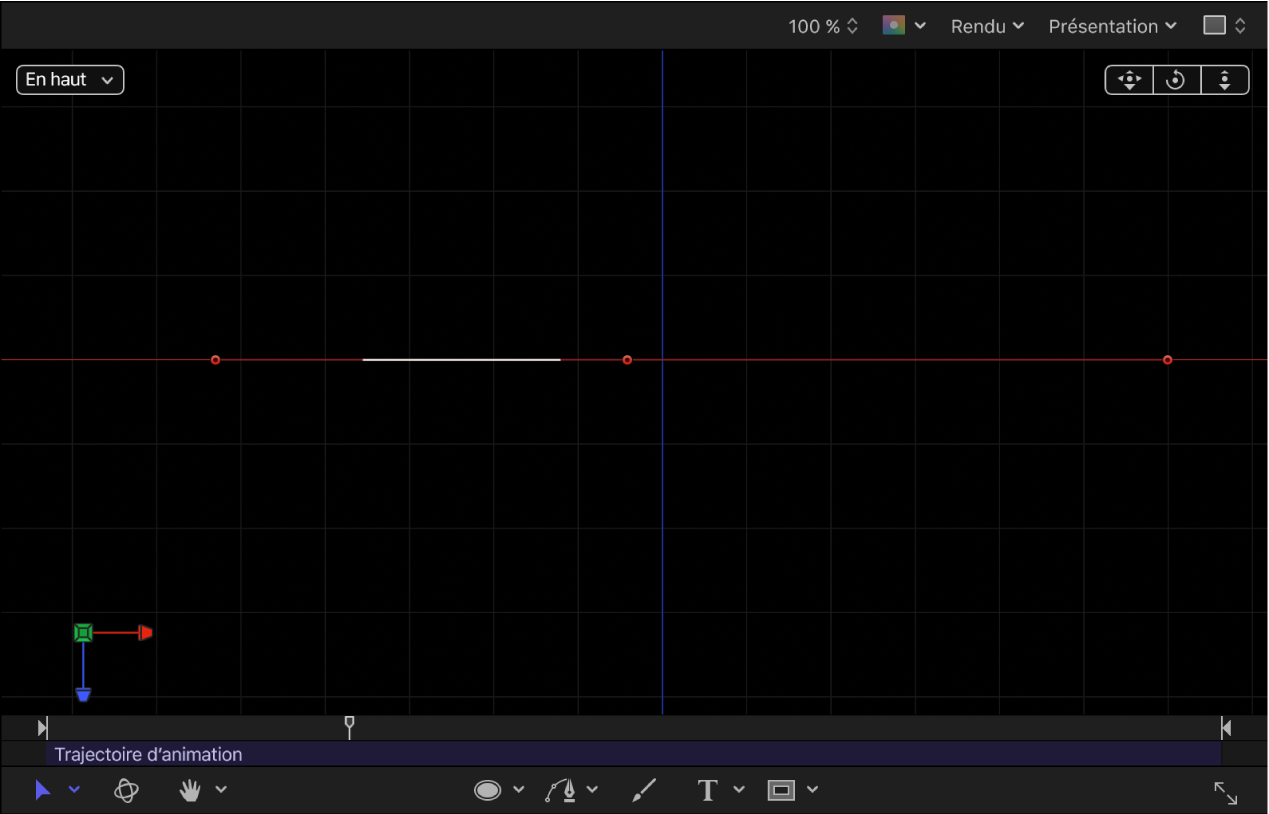 Canevas affichant une trajectoire d’animation 2D visualisée dans un projet 3D